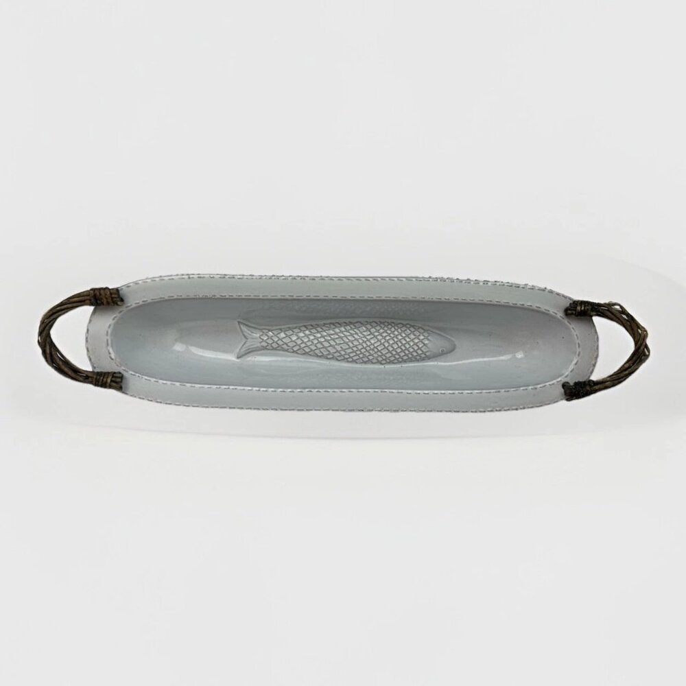🐟 Mud Pie Coastal Fish Serving Tray White Terracotta 16.5"